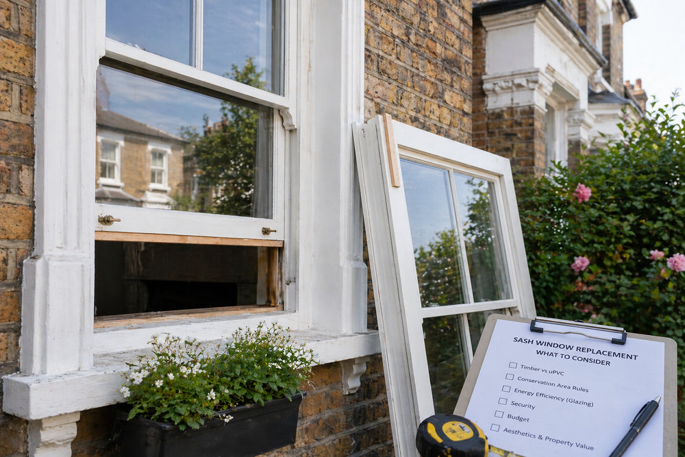 Installing new sash window in Haringey Victorian house exterior